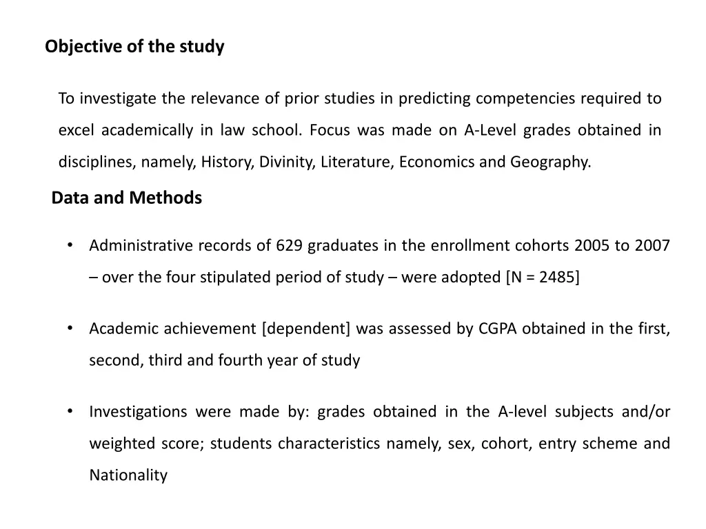 objective of the study