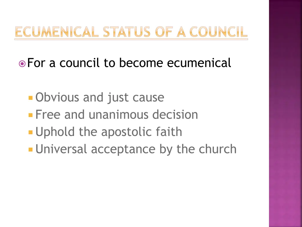 ecumenical status of a council