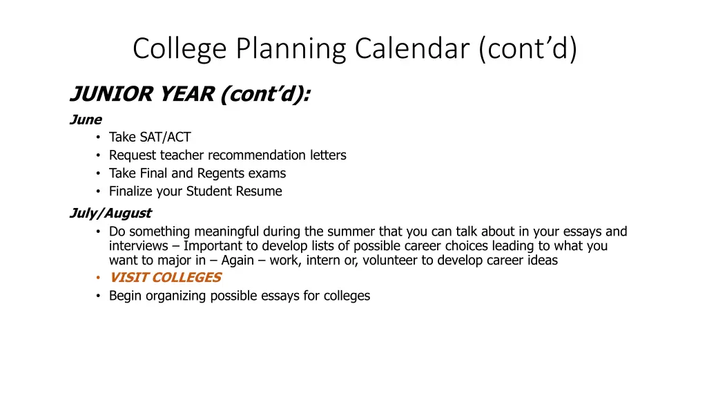 college planning calendar cont d 2