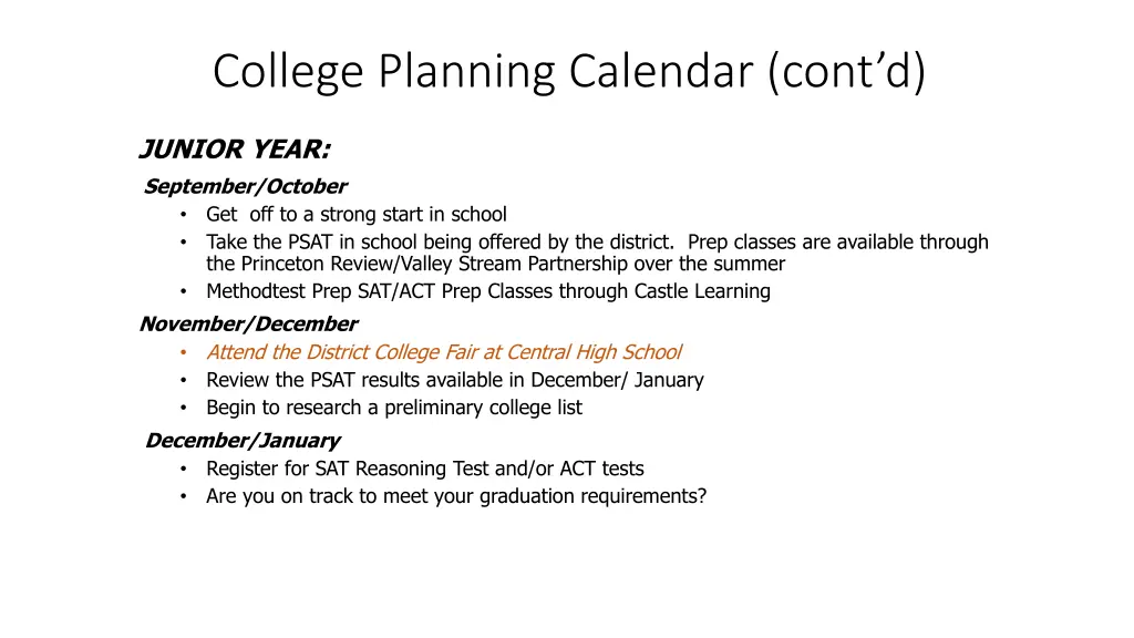 college planning calendar cont d