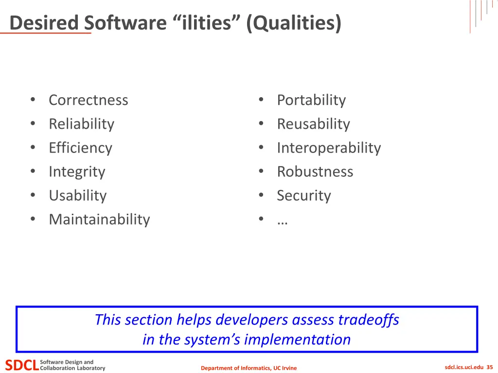 desired software ilities qualities