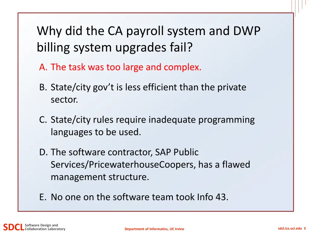 why did the ca payroll system and dwp billing 1