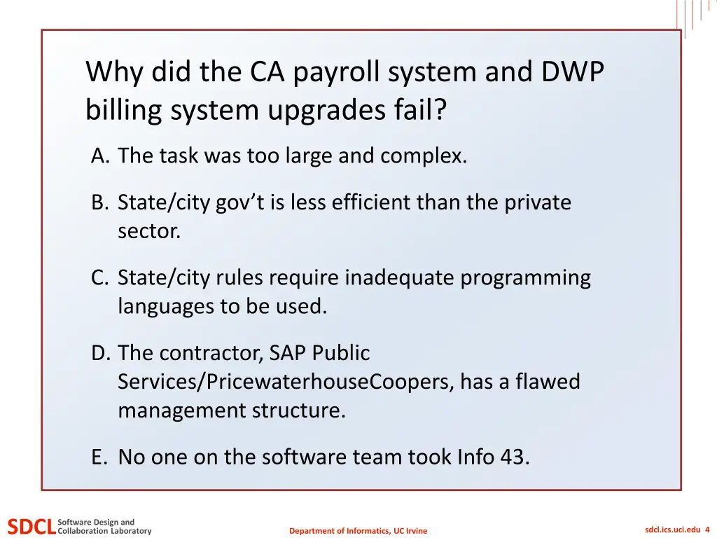 why did the ca payroll system and dwp billing