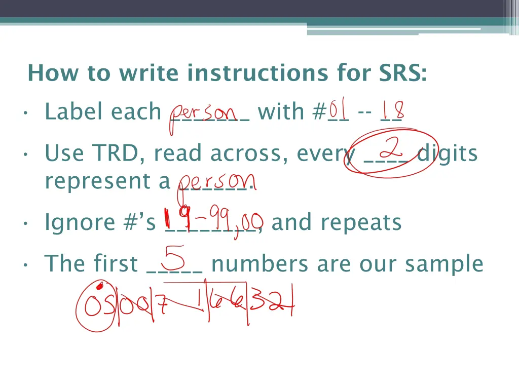 how to write instructions for srs label each with