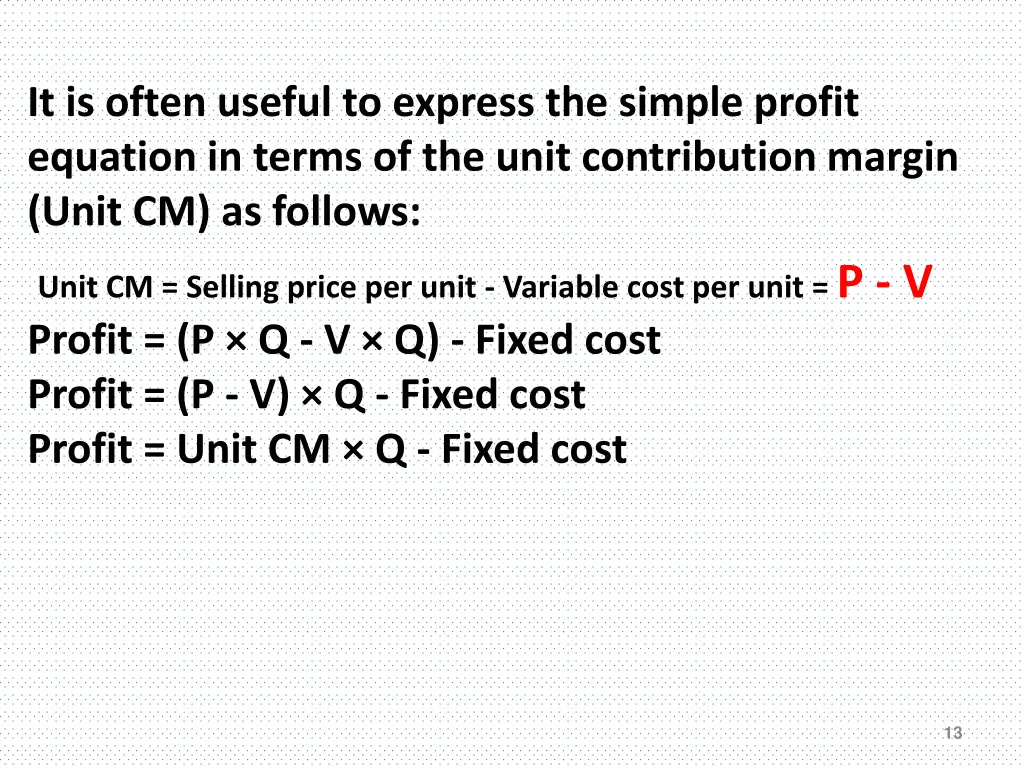 it is often useful to express the simple profit