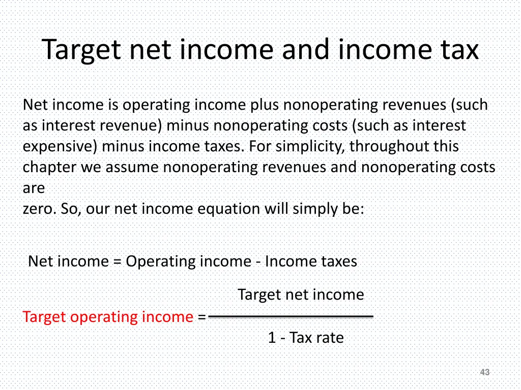 target net income and income tax 1