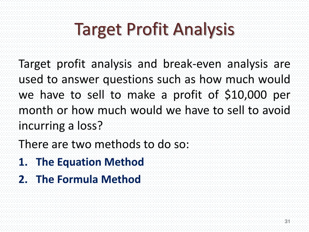 target profit analysis