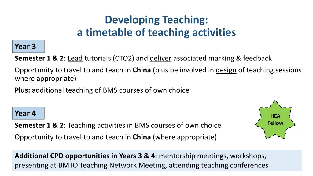 developing teaching a timetable of teaching 1
