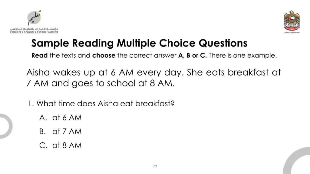 sample reading multiple choice questions read