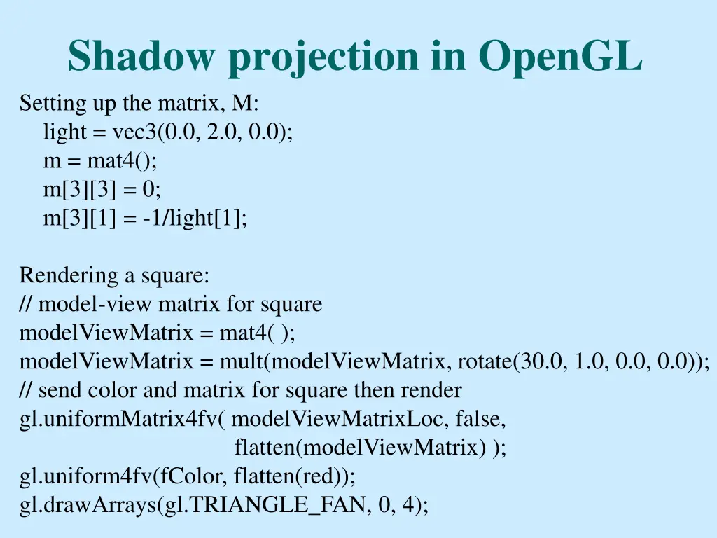 shadow projection in opengl setting up the matrix