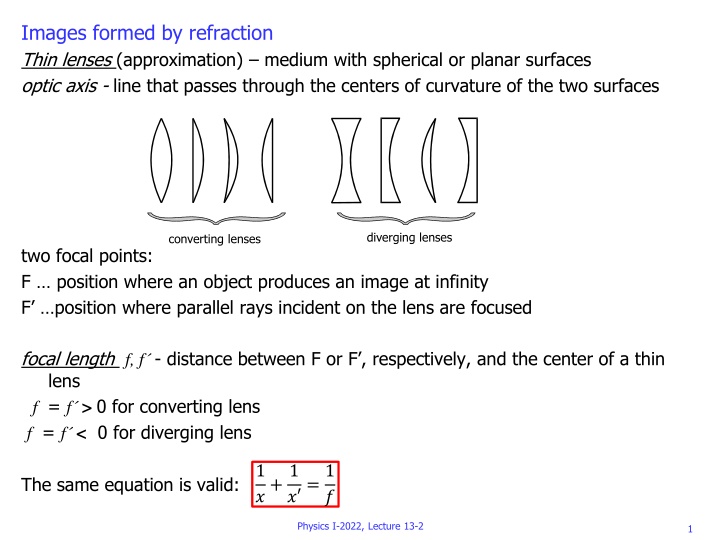 images formed by refraction thin lenses