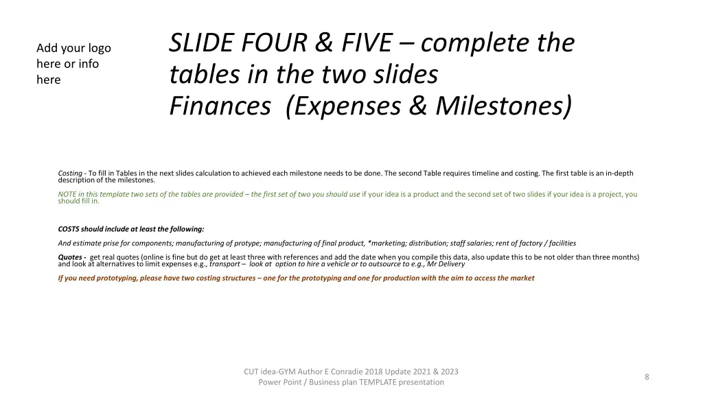 slide four five complete the tables