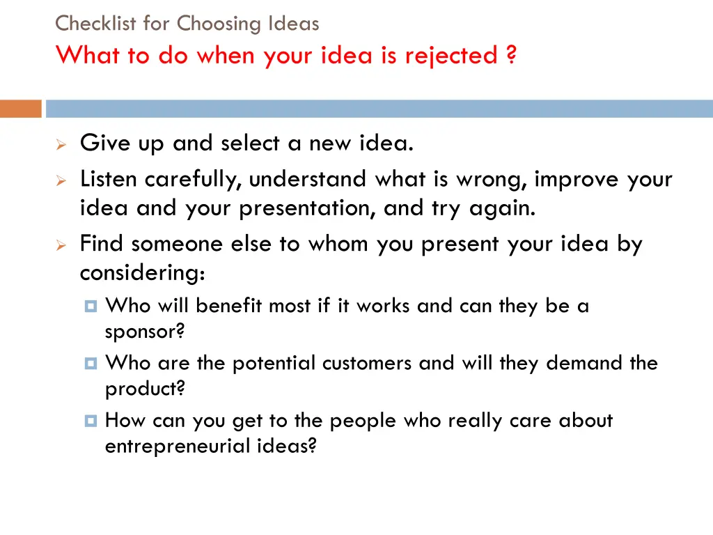 checklist for choosing ideas what to do when your