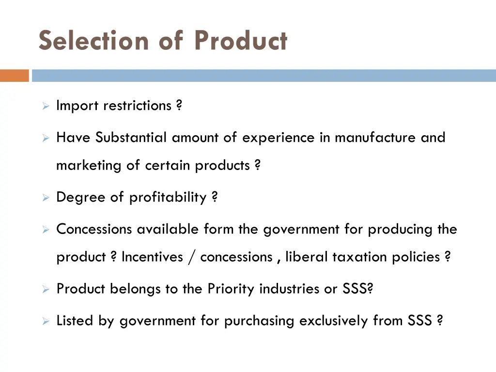 selection of product