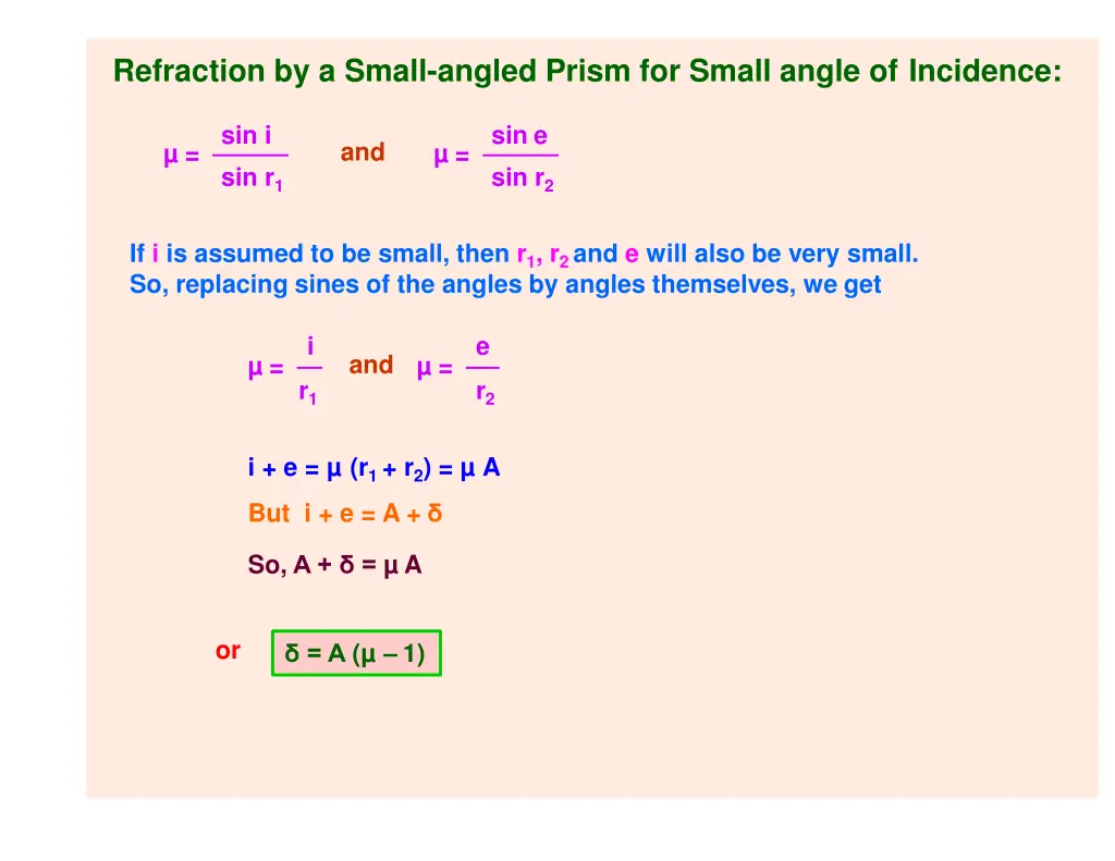 refraction by a small angled prism for small