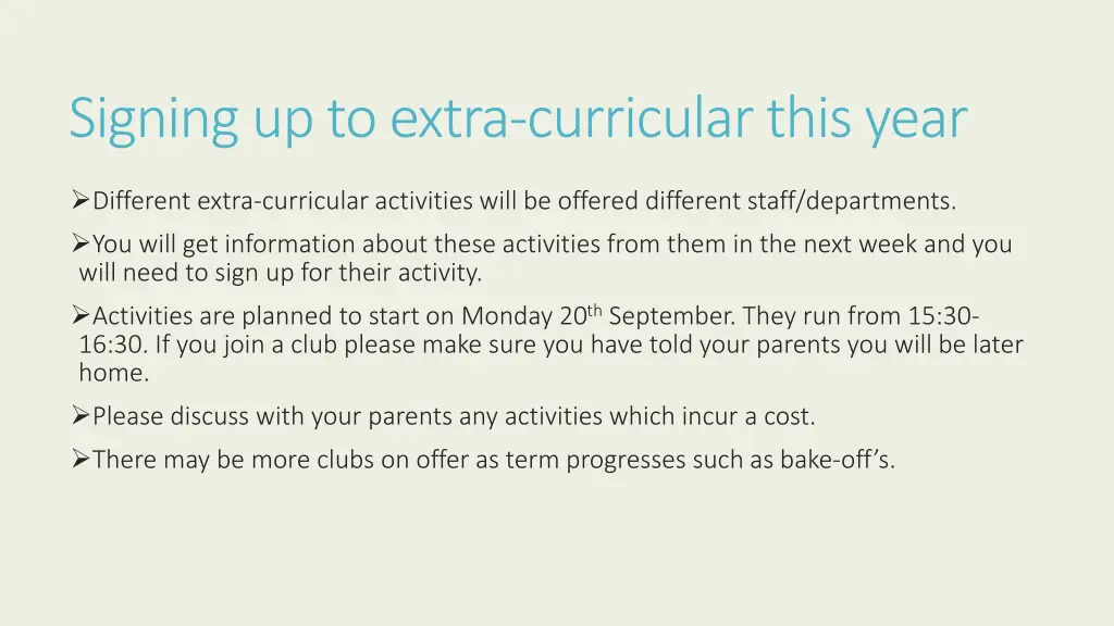 signing up to extra curricular this year