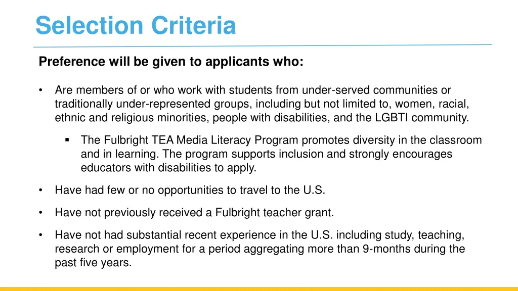 selection criteria 1