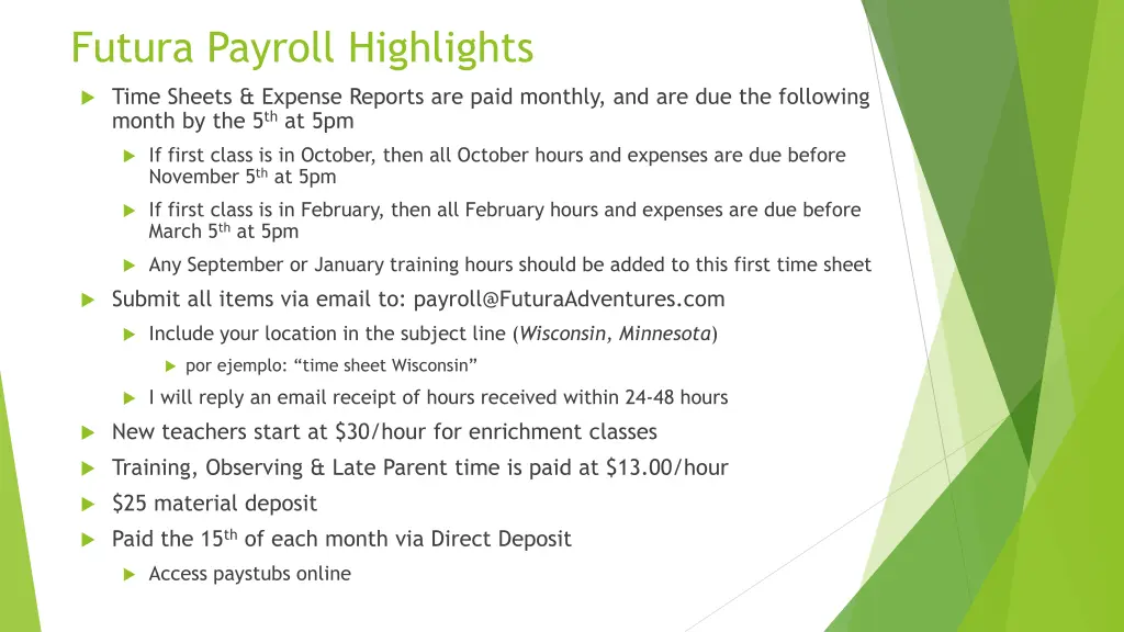 futura payroll highlights