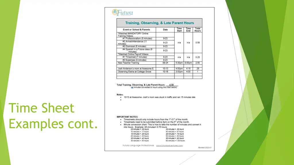 time sheet examples cont