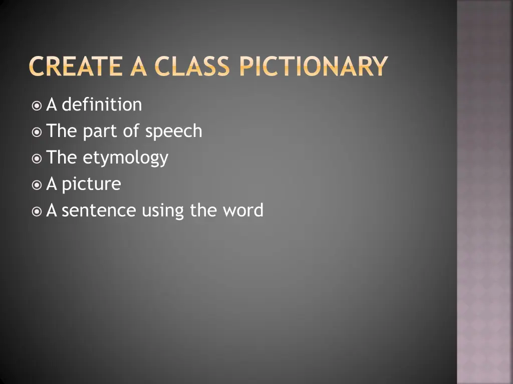 create a class pictionary