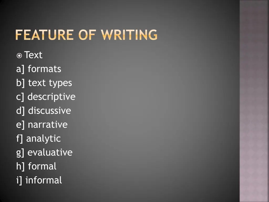 feature of writing