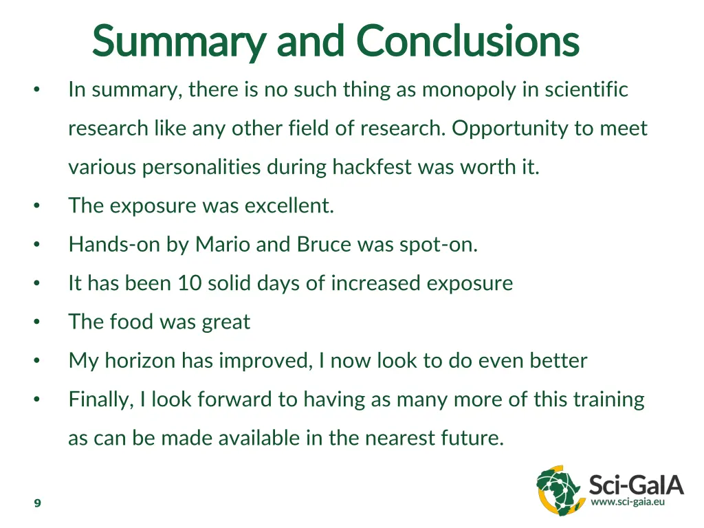 summary and conclusions summary and conclusions
