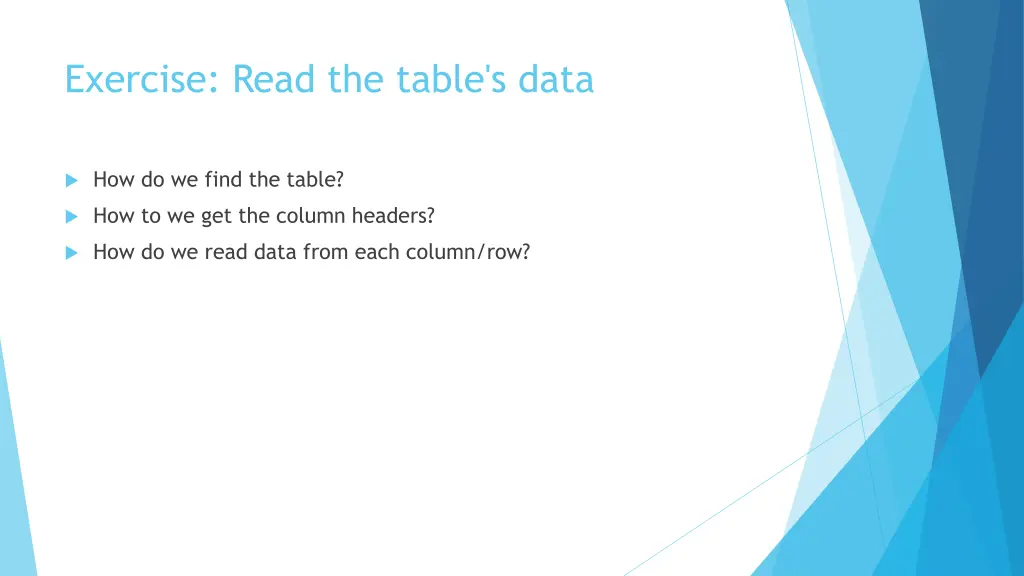 exercise read the table s data