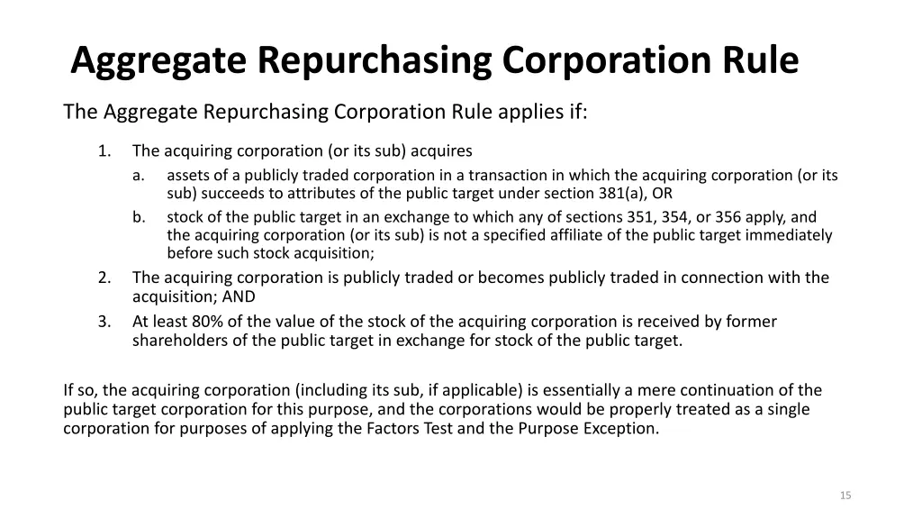 aggregate repurchasing corporation rule