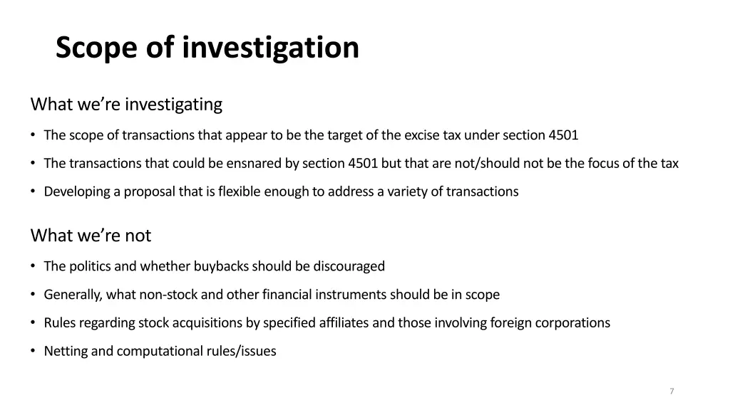 scope of investigation