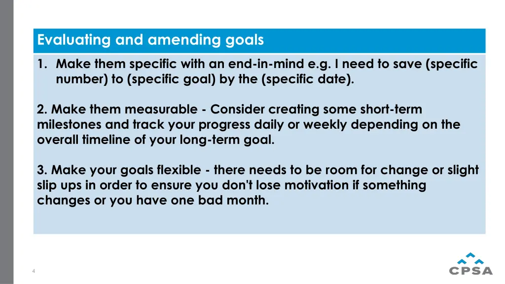evaluating and amending goals