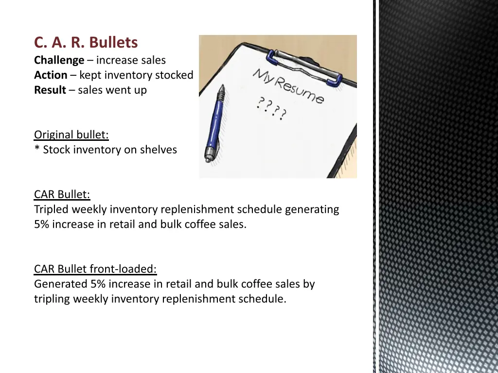 c a r bullets challenge increase sales action