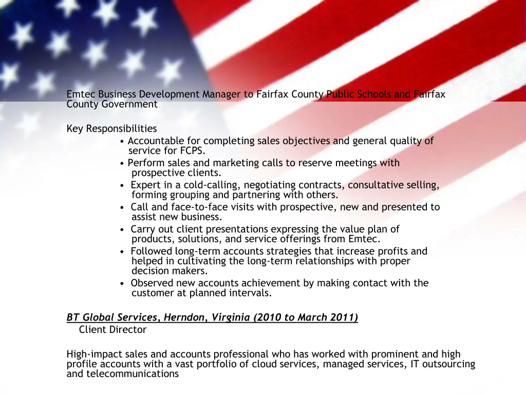 emtec business development manager to fairfax