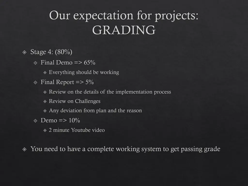 our expectation for projects grading 1