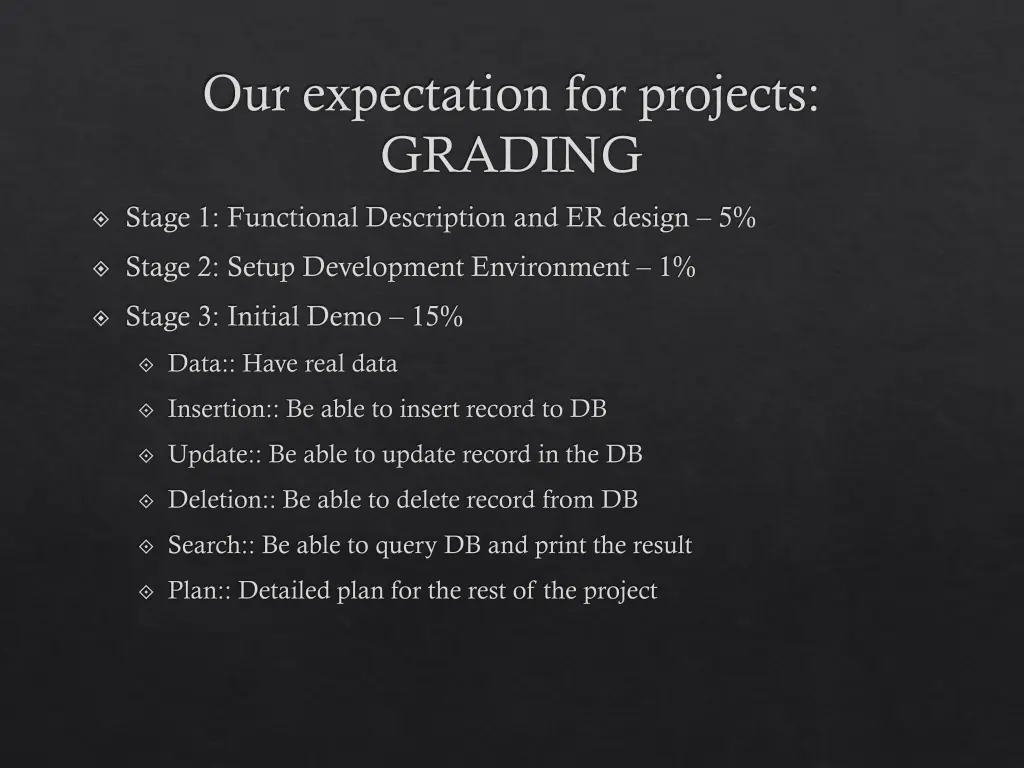 our expectation for projects grading
