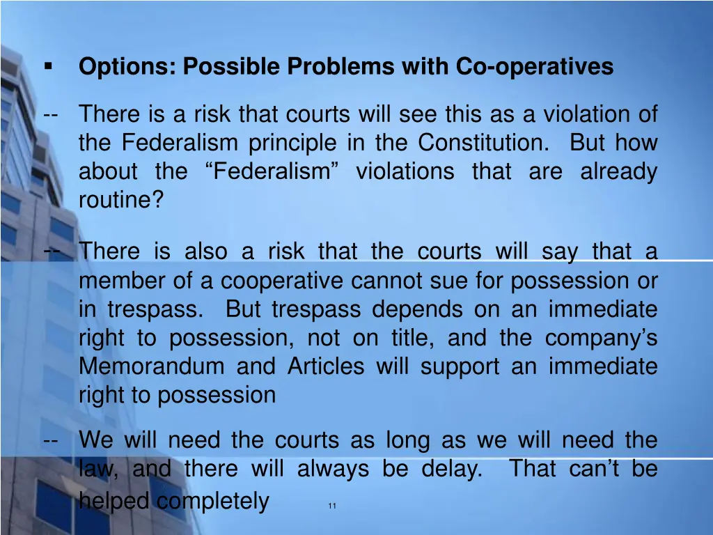 options possible problems with co operatives