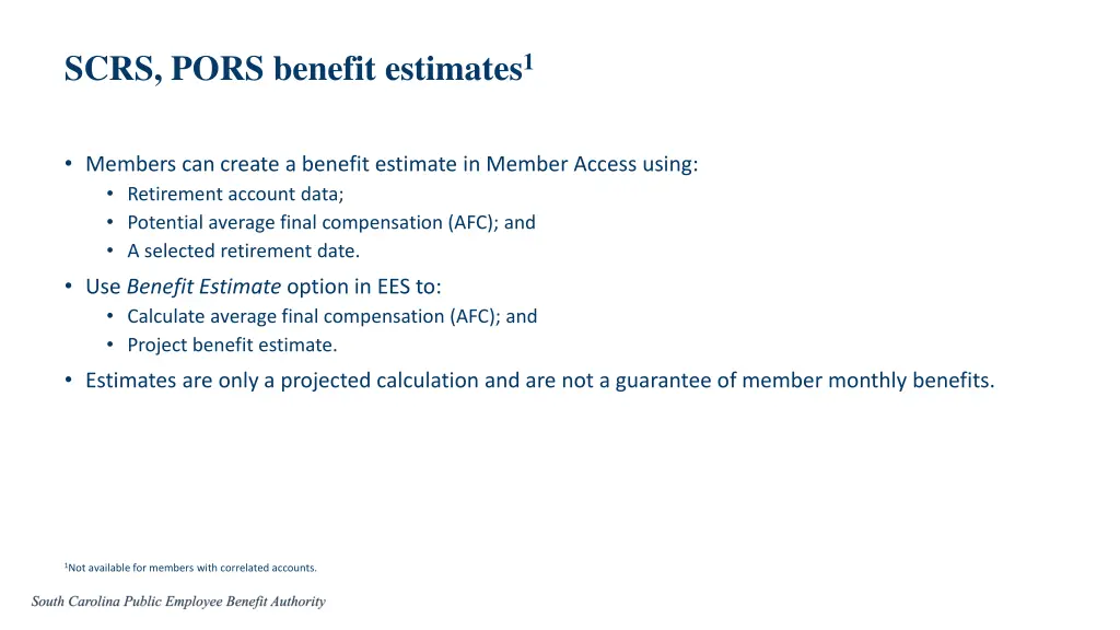 scrs pors benefit estimates 1