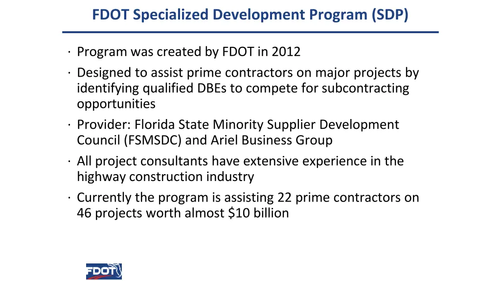 fdot specialized development program sdp