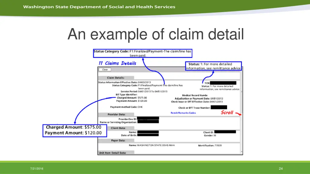 an example of claim detail