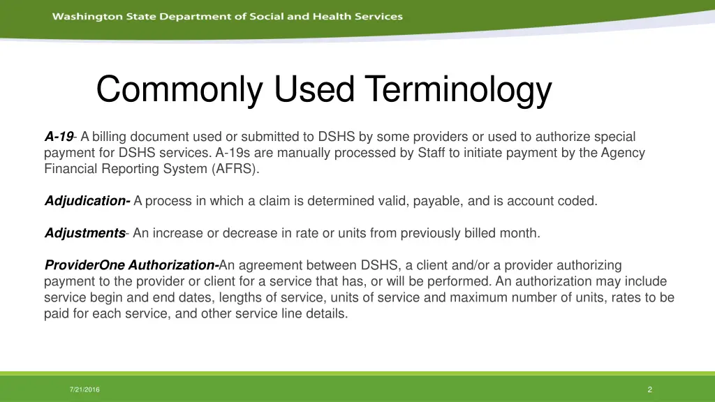 commonly used terminology