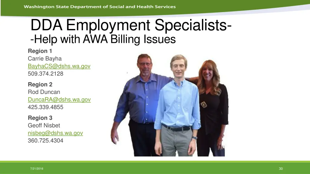 dda employment specialists help with awa billing