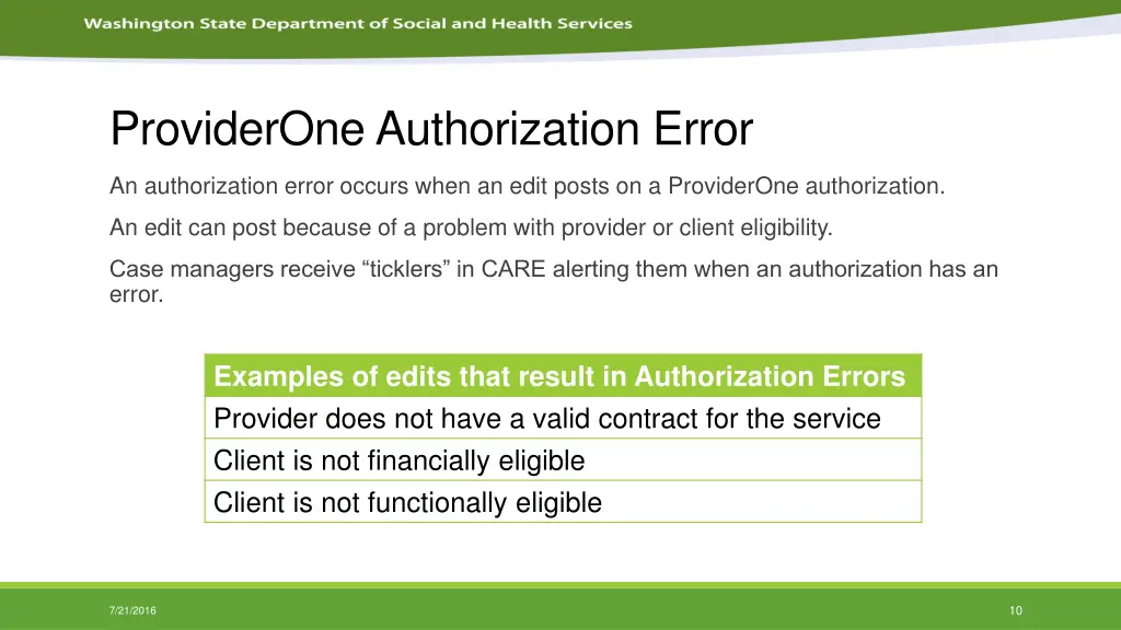 providerone authorization error