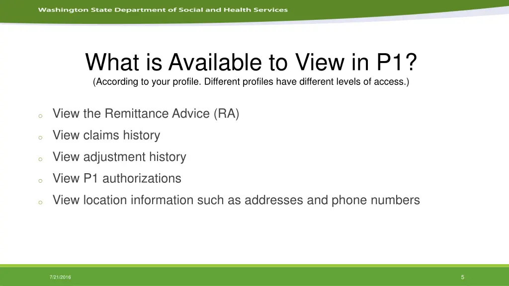what is available to view in p1 according to your
