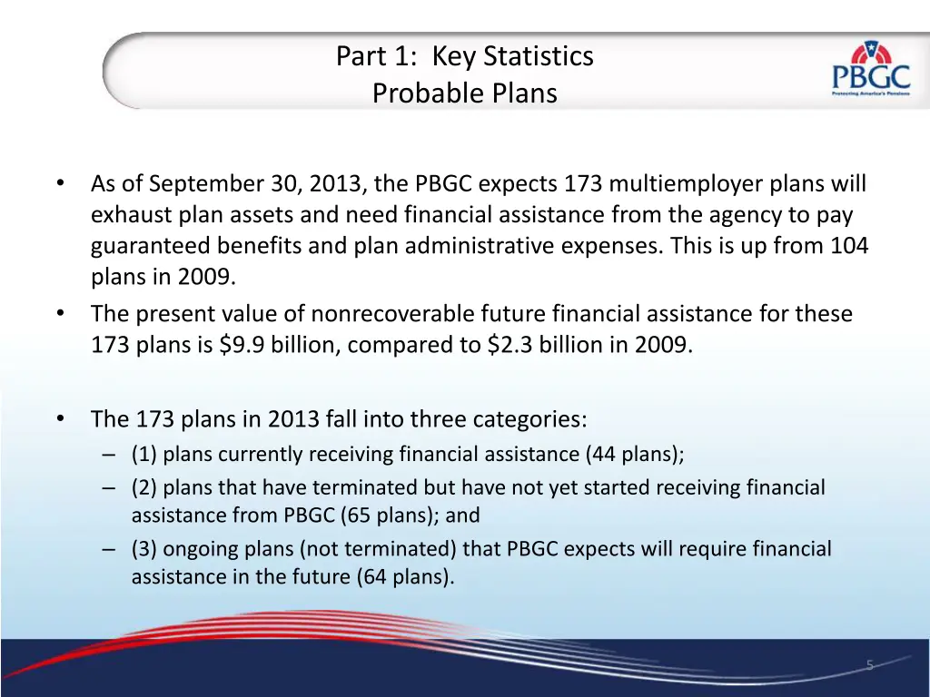 part 1 key statistics probable plans
