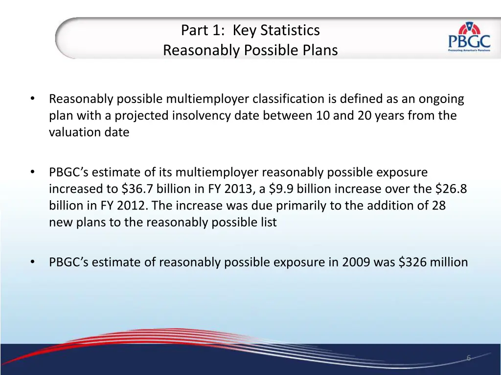 part 1 key statistics reasonably possible plans