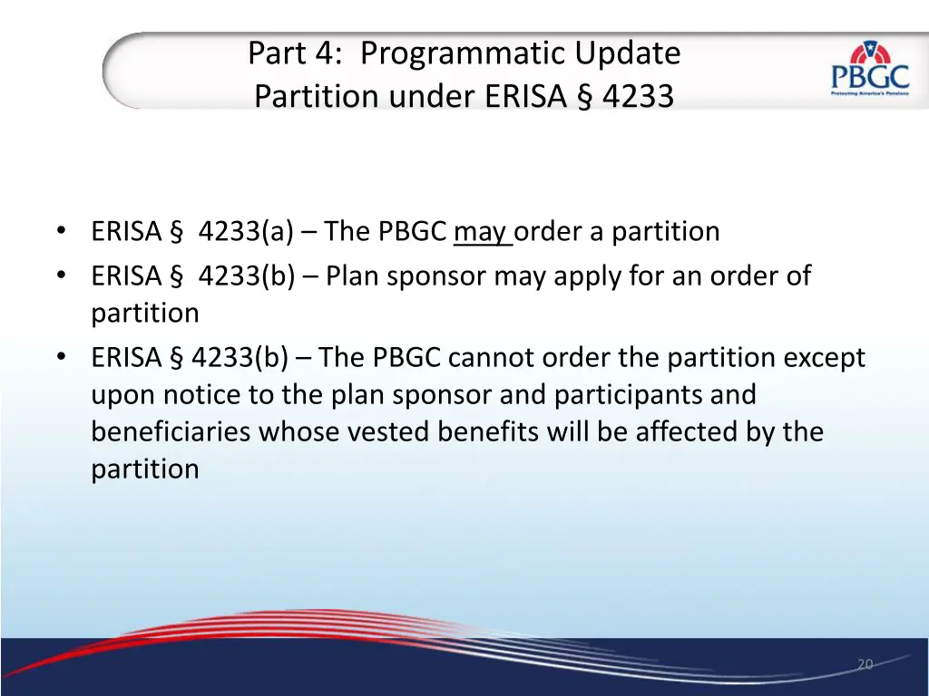 part 4 programmatic update partition under erisa