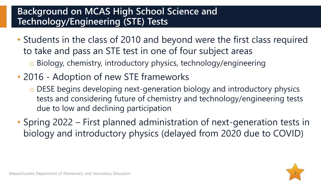 background on mcas high school science