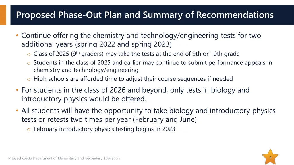 proposed phase out plan and summary
