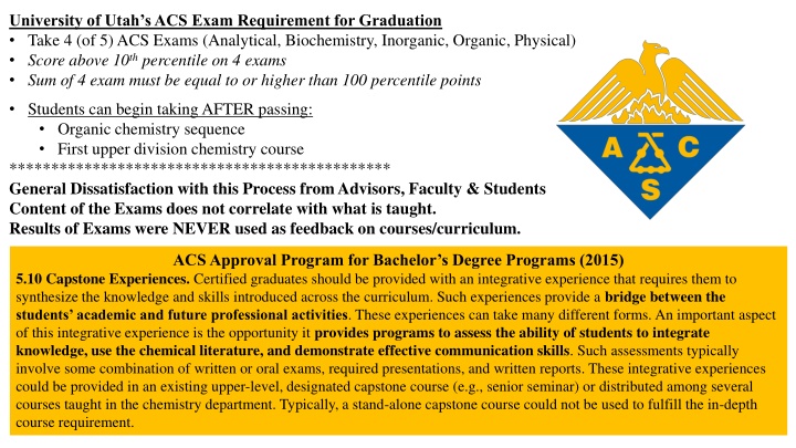 university of utah s acs exam requirement