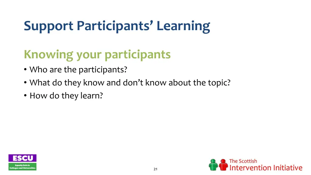 support participants learning