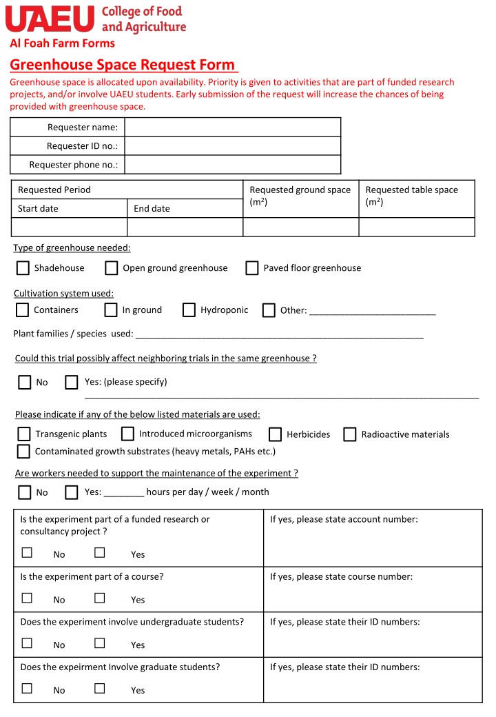 al foah farm forms greenhouse space request form